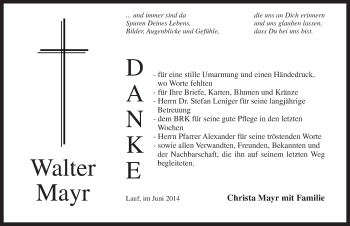 Traueranzeige von Walter Mayr von Pegnitz-Zeitung